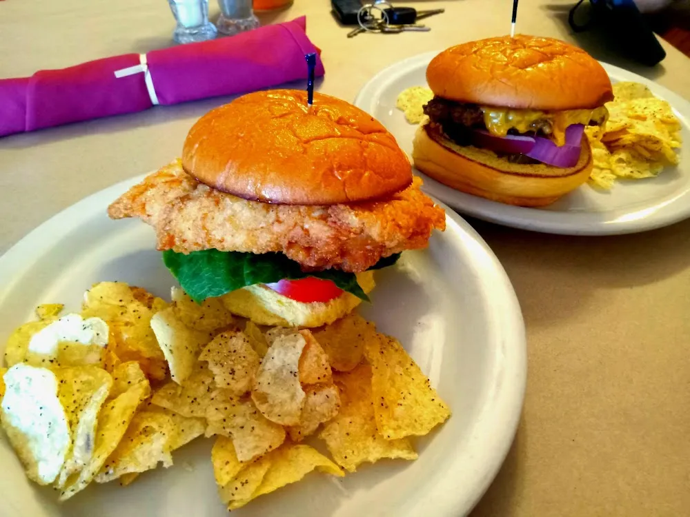 Chicken Sandwich and Cheeseburger with Kettle Chips